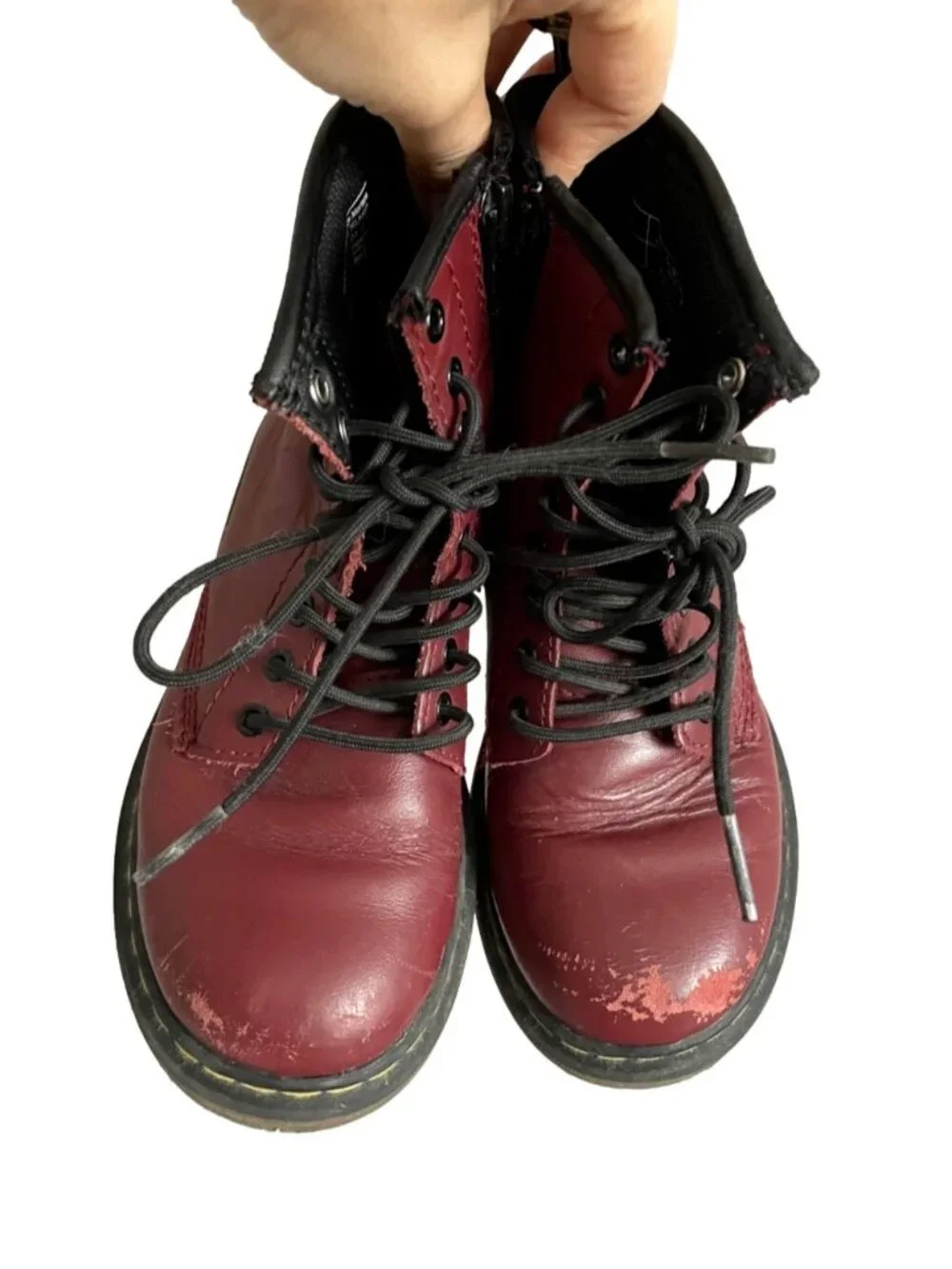 Dr Martens Cherry Red Leather Delaney 1460 Boots - 12, side zip!!!